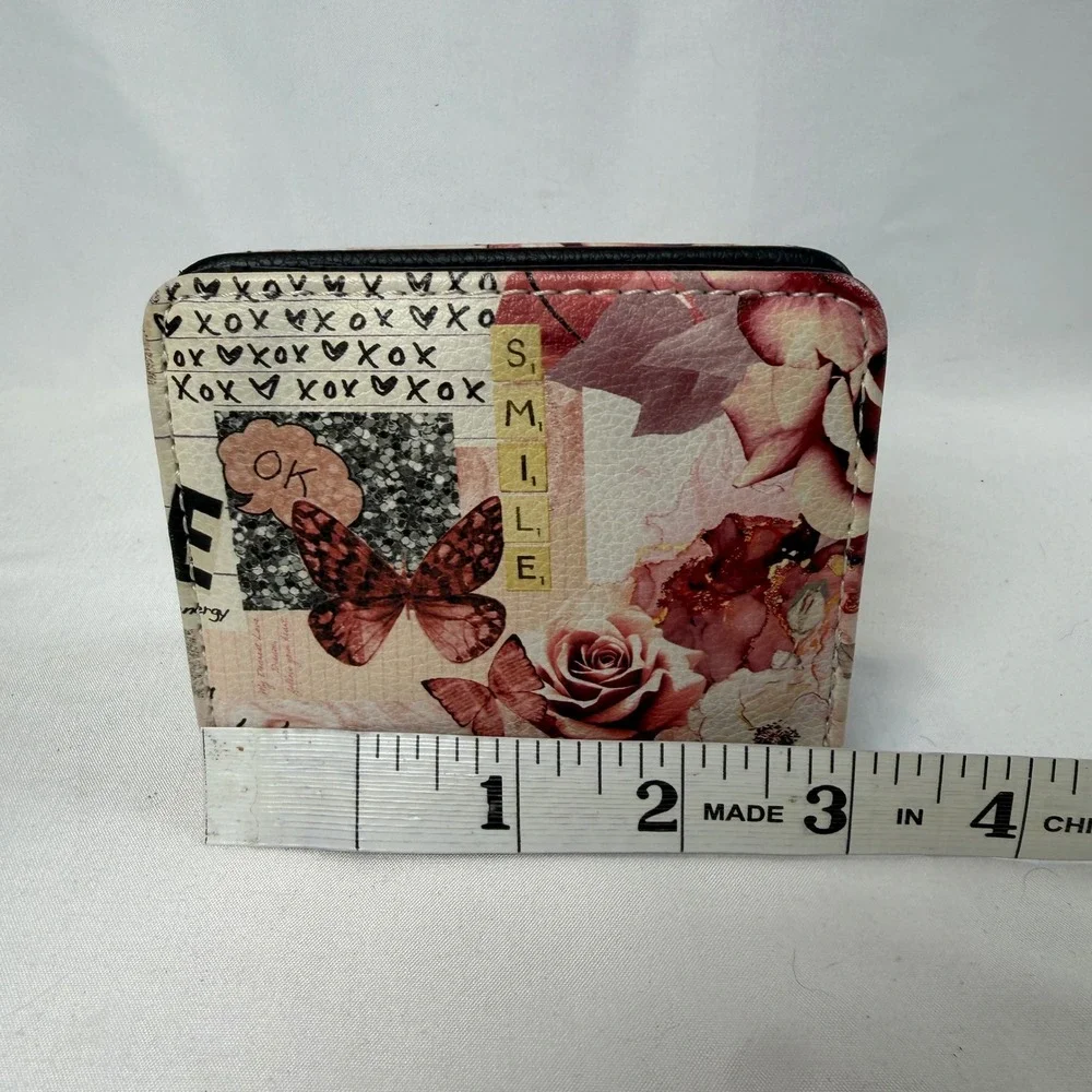 Luv Betsey Bifold Wallet Womens Small Pink Butterfly Floral Collage Smile XOXO